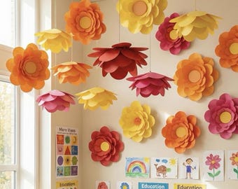 3D Paper Flower Template | DIY Giant Paper Flower Stencil | Printable PDF Petal Pattern for Nursery, Classroom & Party Decor