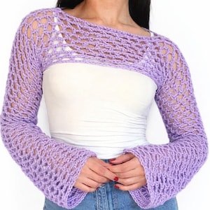 CROCHET PATTERN Easy Mesh Shrug Top Pattern Crochet Sweater Long Sleeve Pullover Pattern Cute Crochet Crop Top Instant Digital Download PDF