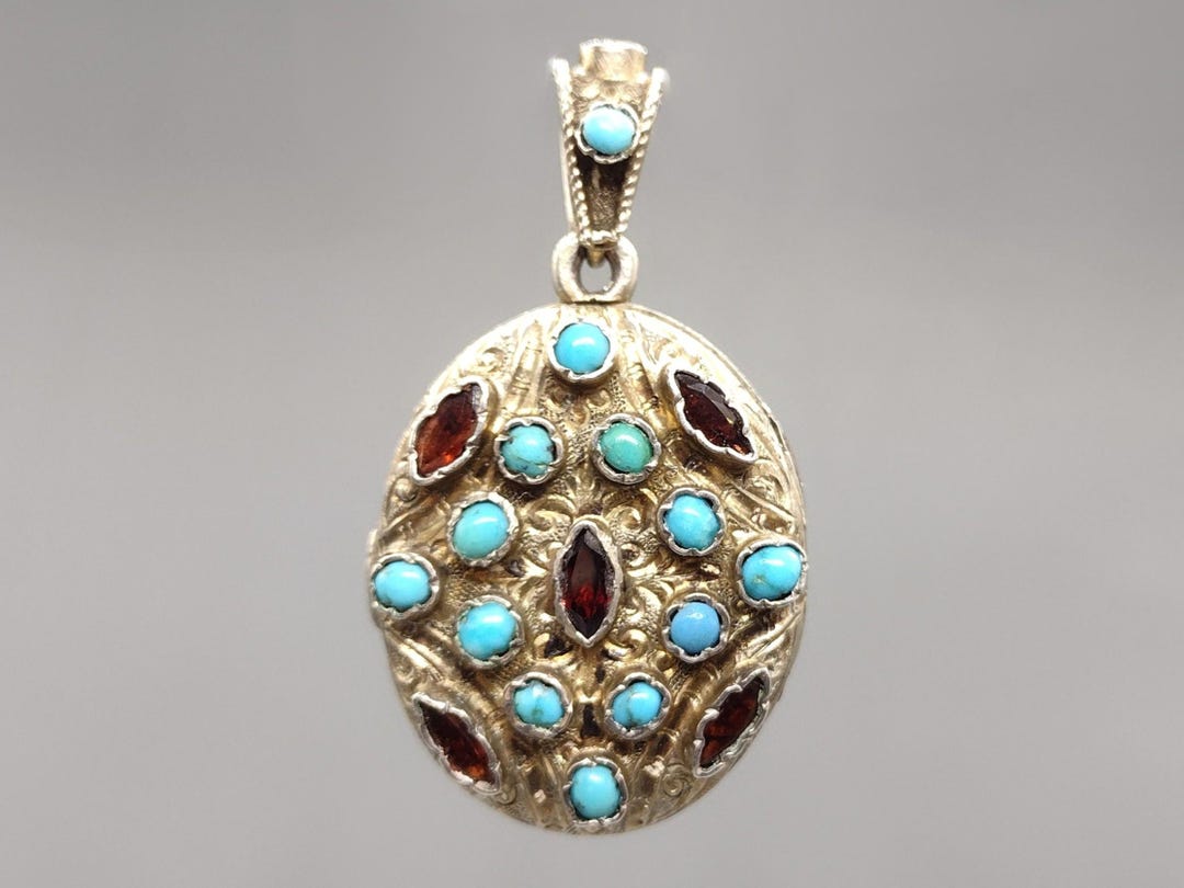 Antique Austro Hungarian Turquoise & Bohemian Garnet Locket, 930 ...