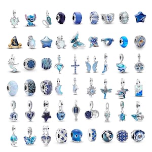 Collezione di ciondoli a tema blu, ciondoli in stile Pandora, adatti ai bracciali Pandora, ciondoli per bracciali, ciondoli per collane, ciondoli per braccialetti europei