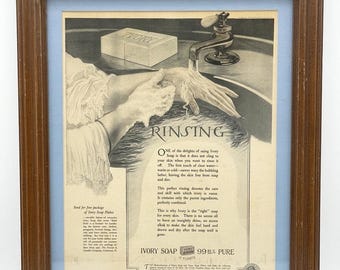 1920 Ivory Soap Framed Advertisement – Authentic Antique Magazine Print, Vintage Wall Art