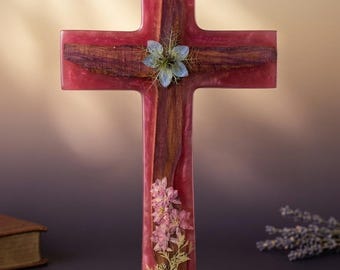 Zedern- und gepresste Blumen-Harz-Kreuz - 12-Zoll-Blumenandenken-Dekoration