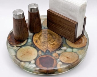 Harz Holz Herzstück | Fluss-Rock-Untersetzer, handgefertigte Tischdekoration (22 cm)