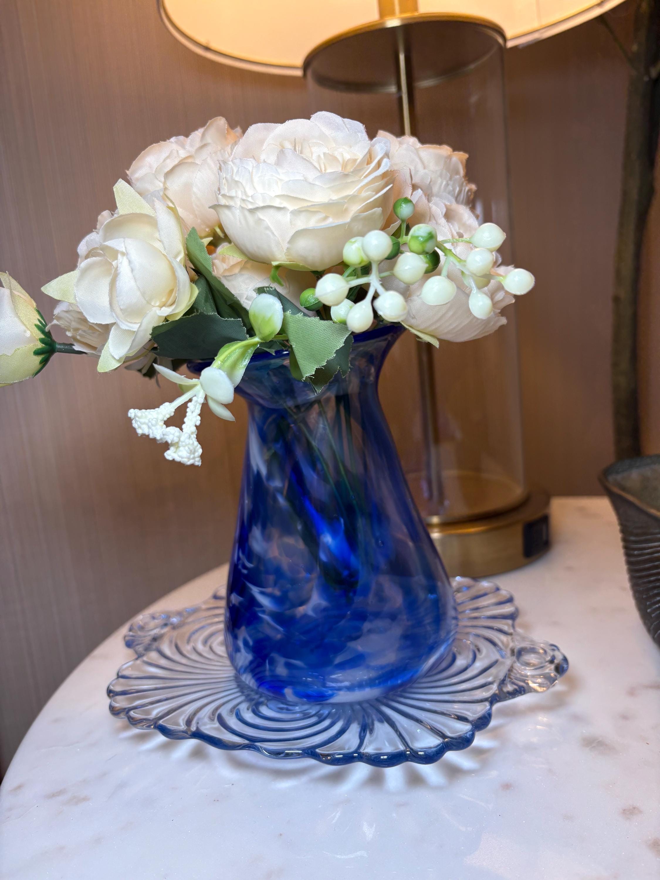 Hand Blown Cobalt Blue Art Glass Vase | Swirled Studio Glass | Modern ...