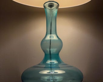 Aqua Blue Glass Table Lamp, Mid Century Modern Empoli Style Italian Lighting