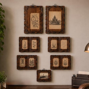 Vintage Wooden Folding Document Holders, Rustic Carved Desk Organizer Set