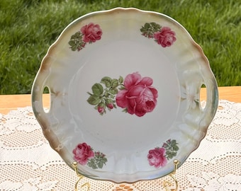 Vintage Porzellan Servierplatte: Rosa Rosen, Bogenkante, Cottage Dekor