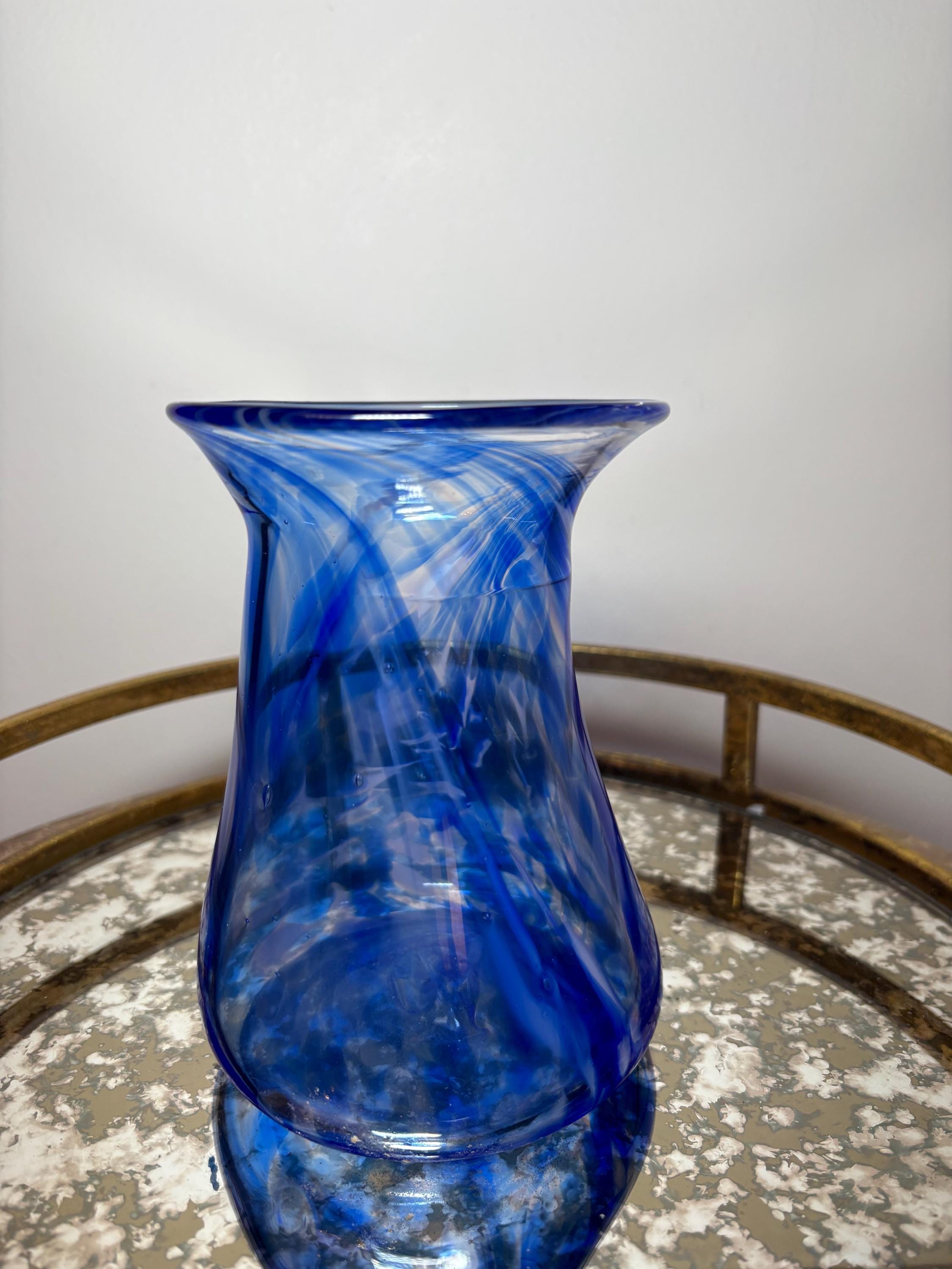 Hand Blown Cobalt Blue Art Glass Vase | Swirled Studio Glass | Modern ...