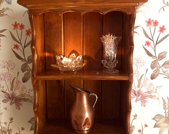 Vintage Wooden Wall Shelf Cabinet, Scalloped Trim, Two Drawers, Farmhouse Cottage Organizer