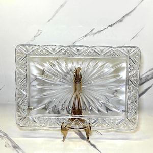 Godinger Dublin Crystal Serving Tray, Rectangular Cut Glass Scalloped Edge Platter
