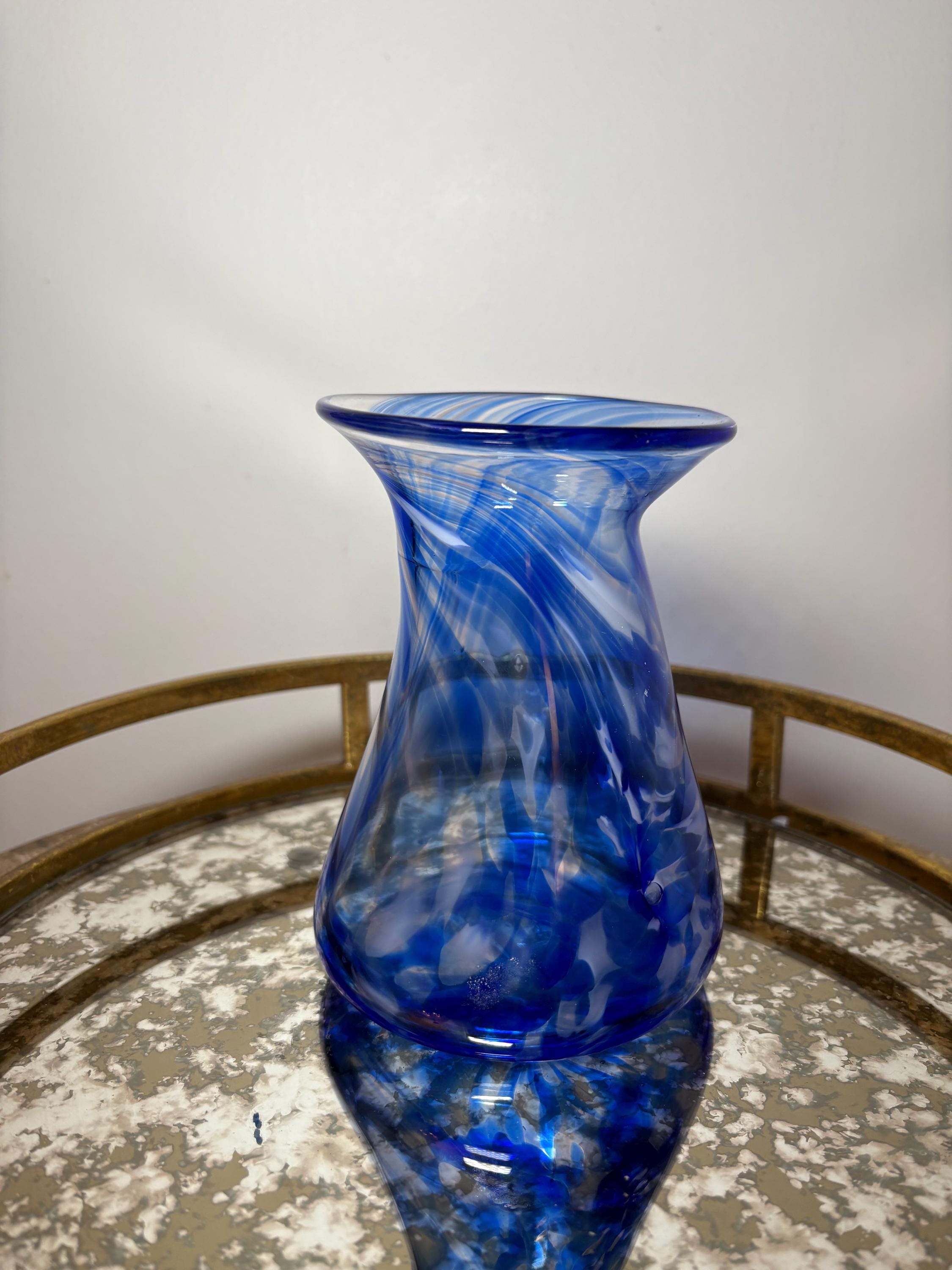Hand Blown Cobalt Blue Art Glass Vase | Swirled Studio Glass | Modern ...