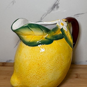 Maxcera Lemon Pitcher, Vintage Ceramic Fruit Vase, Textured Leaves Blossom