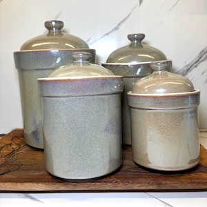 Juego de botes de cerámica vintage Sango Pearltone Gold, tarros de almacenamiento para cocina estilo rústico (juego de 4)