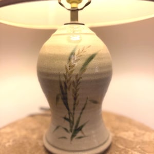 Vintage Studio Pottery Lamp Base | Hand-Painted Wheat Design, Rustic Stoneware