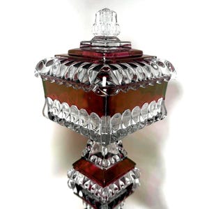Vintage Westmoreland Ruby Flash Covered Compote, Pressed Glass Candy Dish