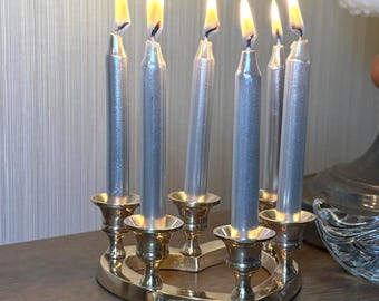 Vintage hjärtformad kandelaber i massiv mässing, ljusstake med sex koner, romantisk mittpunkt