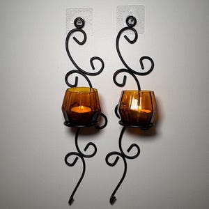 Set of 2 Metal Scroll Wall Candle Sconces | Rustic Farmhouse Decor