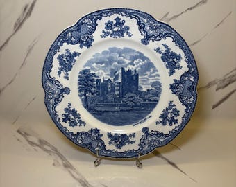 Plato antiguo Johnson Bros Old Britain Castles Alnwick Castle Blue Transferware Inglaterra