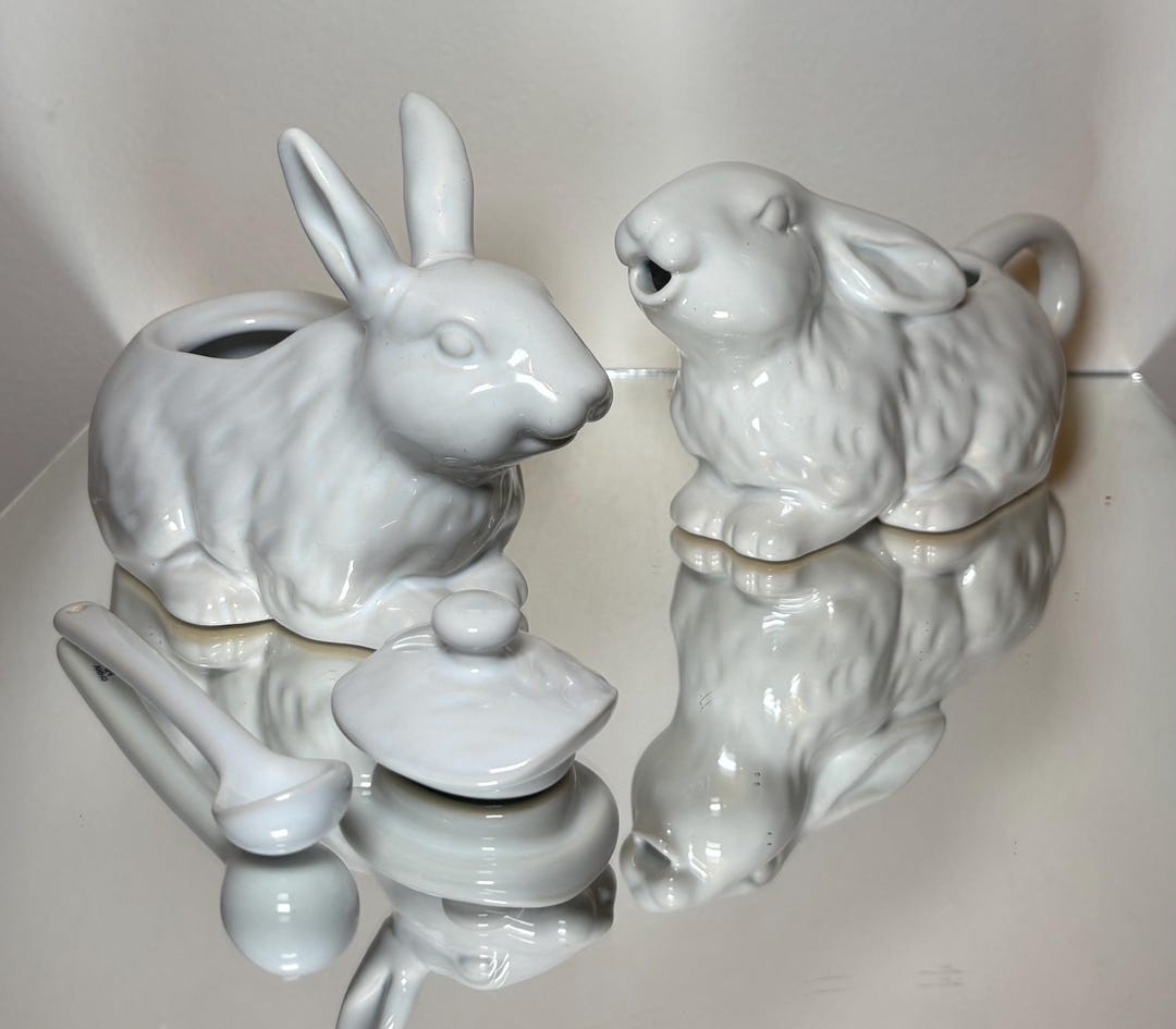 Pottery Barn Bunny Creamer Sugar Set | White Ceramic Rabbit Easter ...
