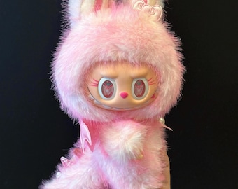 Handmade Pink Angel Bunny Plush Doll, Kawaii Fluffy Bag Charm