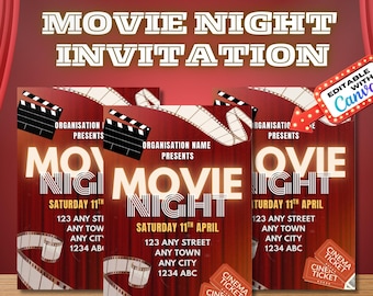Movie Night Invitation (A5 Size + Instagram (4:5) ratio) | Editable Canva Templates Invite for Movie Night, Trivia, Parties, Events, Bingo