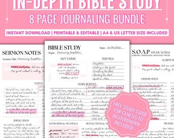 S.O.A.P Bible Study Journal for Women | Printable Scripture Study Workbook PDF | Pink Christian Devotional Bundle | Canva Editable Template