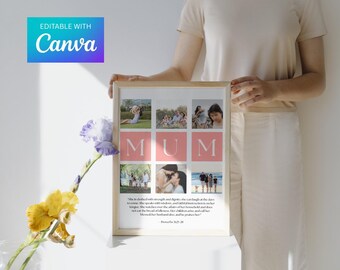 Proverbs 31 Mother's Day Photo Collage Template | Christian Wall Art Gift For Mom, Aunt, Grandmom Digital Template