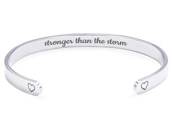 Stronger Than The Storm Motivational and Inspirational Cuff Mantra Bracelet