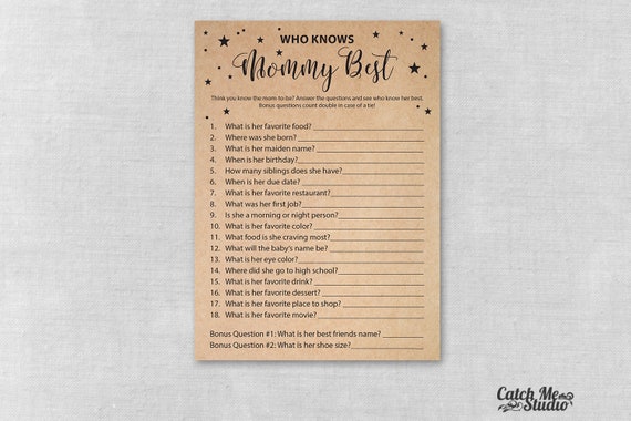 Printable Kraft Paper Baby Shower Game Who Knows Mommy Best Etsy Printable Kraft Paper Baby Shower Game Who Knows Mommy Best Etsy