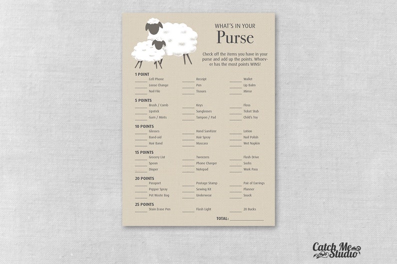 Sweet Little Lamb Printable What S In Your Purse Lamb Etsy