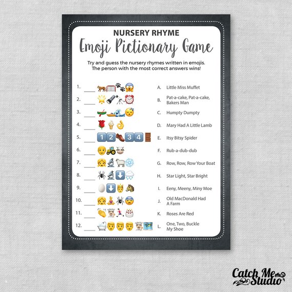 Chalkboard Baby Shower Emoji Nursery Rhyme Pictionary Game Etsy