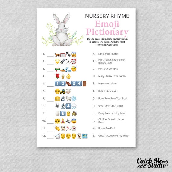 Baby Shower Emoji Nursery Rhyme Pictionary Game Printable ...