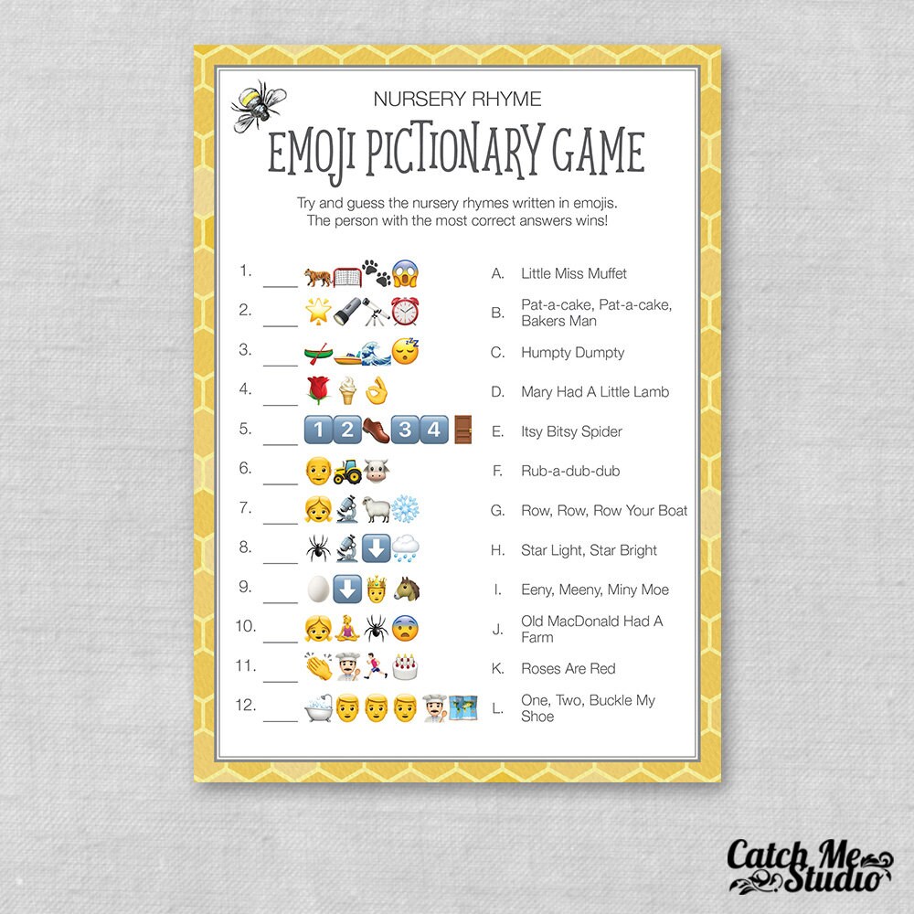 Mommy To Be Emoji Nursery Rhyme Pictionary Game Printable | Etsy