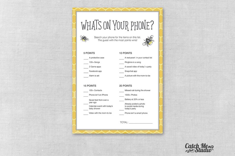 Mommy To Bee What S On Your Phone Baby Shower Game Baby Etsy Mommy To Bee What S On Your Phone Baby Shower Game Baby Etsy