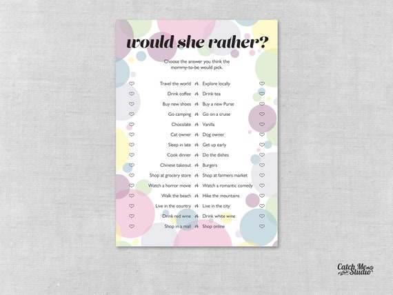 Ready To Pop Would She Rather Baby Shower Game Printable Who Etsy