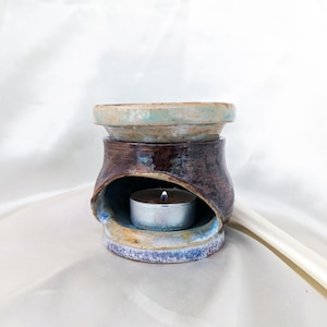 Handmade stoneware oil burner — celadon and metallic brown glaze — ceramic essential oil diffuser