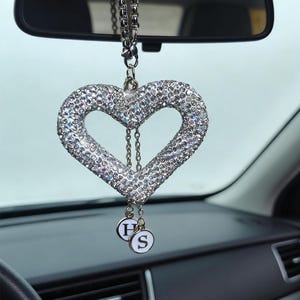 Custom Initials Rhinestone Heart View Mirror Charm Couples Name Pendant Bling Car Accessory