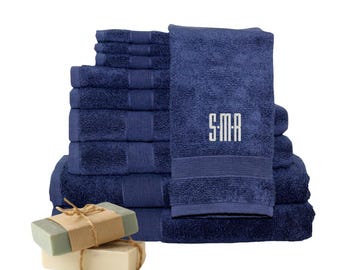 Embroidered Towel Set | College Dorm Room Essentials | Practical High School Grad Gift | Monogram Dorm Room Towel Set | College Bound Gift