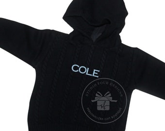 Monogrammed Zip Back Cable Knit Hooded Sweater | Baby Sweater with Zipper in Back | Embroidered Hooded Sweater | Personalized Baby Gift