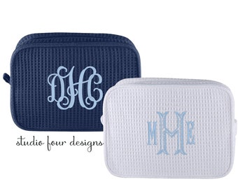 Monogram Waffle Cosmetic Bag | Personalized DELUXE Toiletry Bag | Travel Cosmetic Case | Graduation Gift | Matching Bags for Bridal Parties.