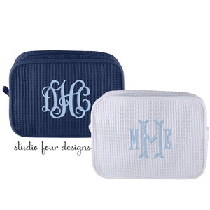 Monogrammed Waffle Cosmetic Bag DELUXE | Personalized Cosmetic Bag | Graduation Gift |  Monogrammed Toiletry Bag | Embroidered Makeup Bag