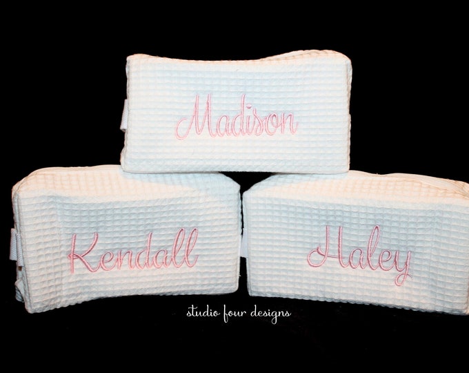 Personalized Small Cosmetic Bag | Monogrammed Waffle Cosmetic Bag | Bridal Party Gift | Monogrammed Toiletry Bag | Embroidered Cosmetic Bag