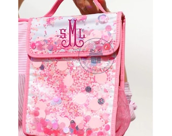 Personalized Confetti Insulated Lunch Bag | Monogrammed Clear Lunch Bag | Glitter Lunch Bag | Chic Monogram Lunch Bag | Luxe Lunch Bag