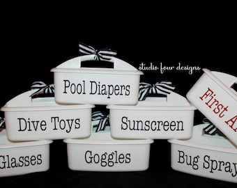 Customized Pool Caddies | Goggles Container | Sunscreen Caddies | Poolside Organization | Bug Spray Container | Firs Aid Container