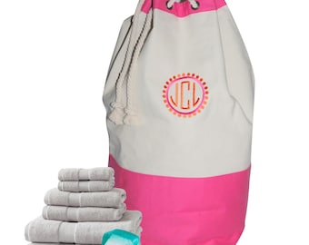 Personalized Canvas Laundry Duffel Bag | Dorm Room Essential | Monogram Laundry Bag | College Student Gift | Graduation Gift