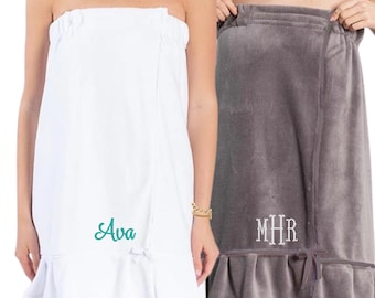 Monogrammed Towel Wrap with Ruffle | Shower Wrap College Dorm | Bridal Party Spa Wrap | Personalized Graduation Gift | Embroidered Bath Wrap