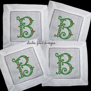 Embroidered Monogrammed Cocktail Napkin Napkins for all Occasions Embroidered Christmas Cocktail Napkin Unique Hostess Gift Celbrate image 1