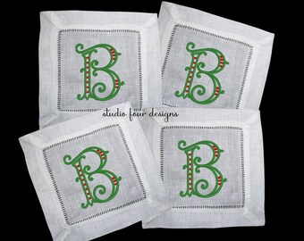 Embroidered Monogrammed Cocktail Napkin | Napkins for all Occasions | Embroidered Christmas Cocktail Napkin | Unique Hostess Gift | Celbrate