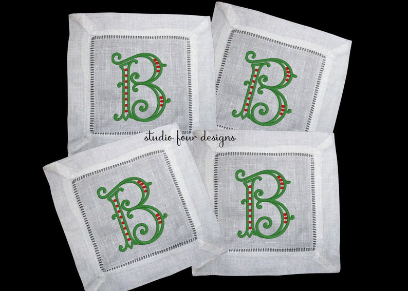 Embroidered Monogrammed Cocktail Napkin Napkins for all Occasions Embroidered Christmas Cocktail Napkin Unique Hostess Gift Celbrate image 1