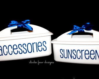 Customized Pool Caddies | Goggles Container | Sunscreen Caddies | Poolside Organization | Bug Spray Container | Camping Organization
